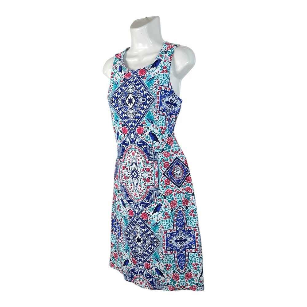 Charter Club Summer Shift Dress Medium Blue Pink Geometric Sleeveless Vacation